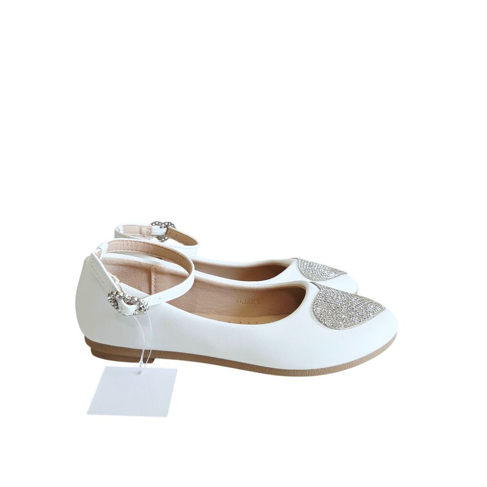 New Crystal Embellished While Ballet Shoes With Ankle Strap Little Girl Size 13 - Picture 4 of 9